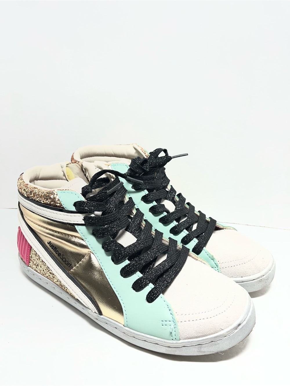 Justice Mint, Gold & Pink High-Top Sneakers with Black Laces